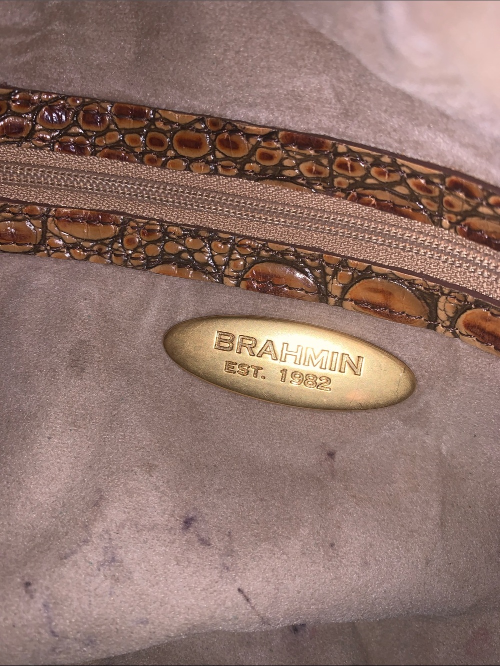 Brahmin Tan and Brown Croc-Embossed Leather Tote - Picture 10 of 12